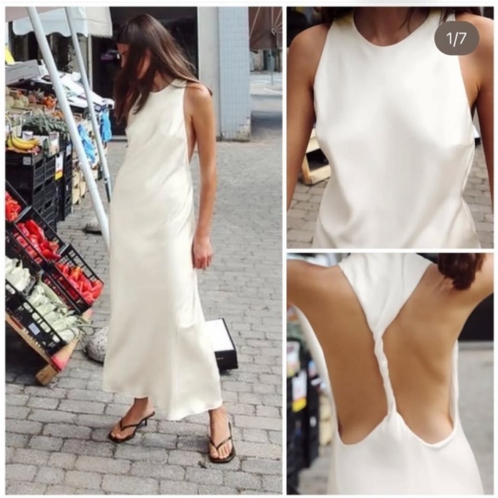 Zara satin effect open back midi dress